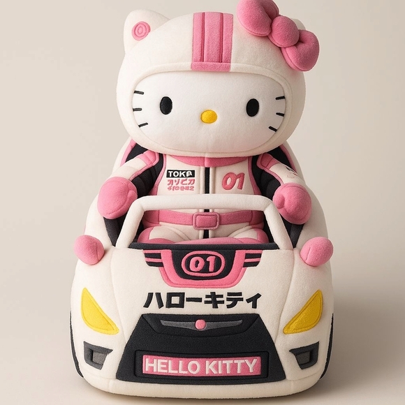 Kidrobot Sanrio Hello Kitty Tokyo Speed Racecar 15 Inch Plush - Picture 1 of 10
